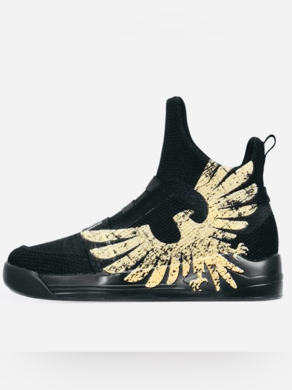 Unisex Souls Feng Black Knit High-Top Sneaker with Gold Wing Graphic